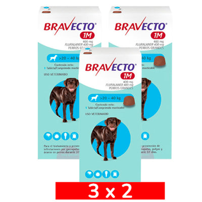 3x2 Bravecto Perro 1M 20 a 40 kg