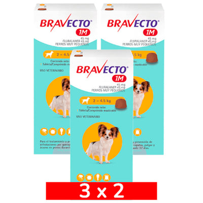 3x2 Bravecto Perro 1M 2 a 4,5Kg